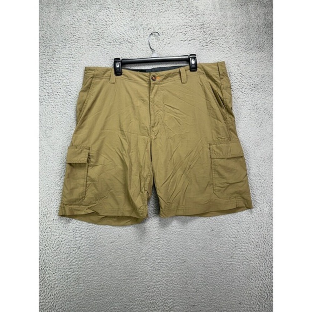Orvis Shorts Mens 40X10 Tan Nylon Cargo Pocket Hiking Camping Flat Front Outdoor